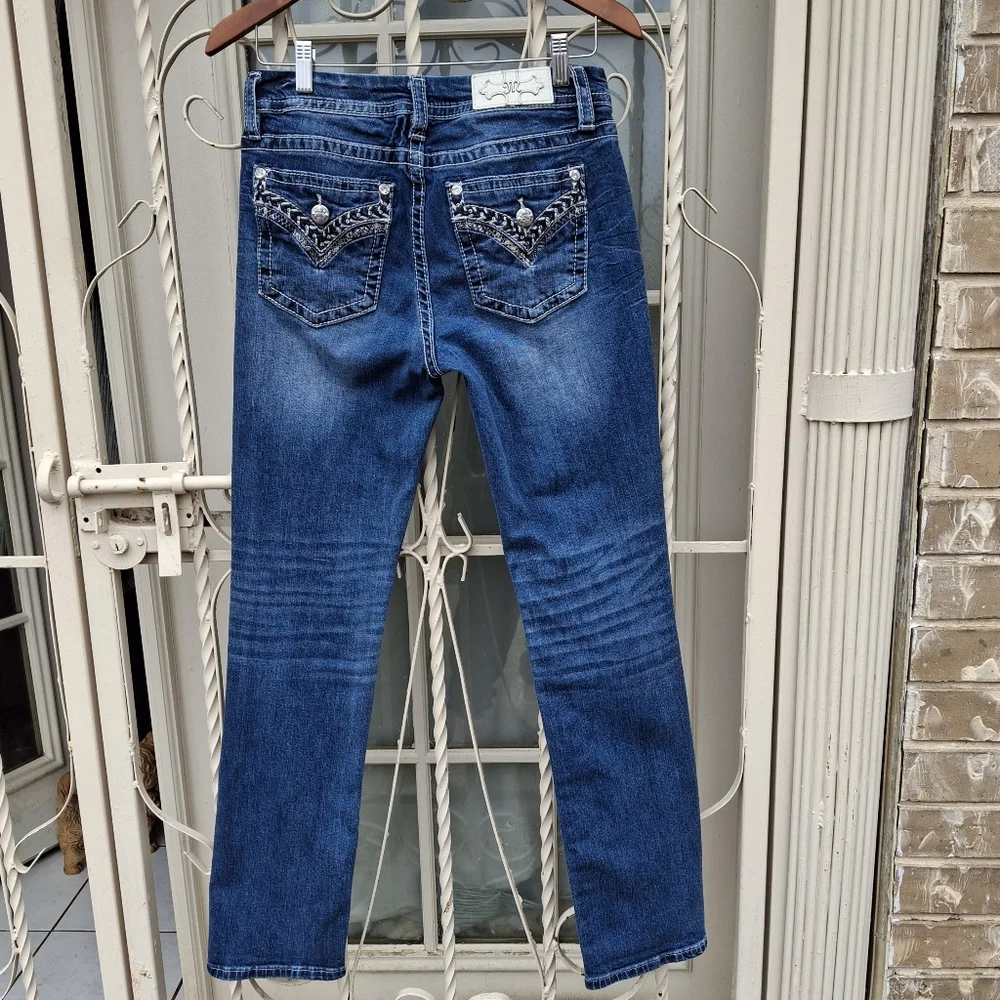 Miss Me Easy Straight Embellished Mid-Rise Blue Jeans Women Size 28 - Picture 6 of 16